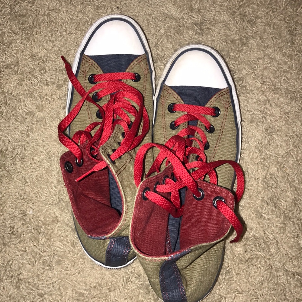 army green, red, navy blue converse